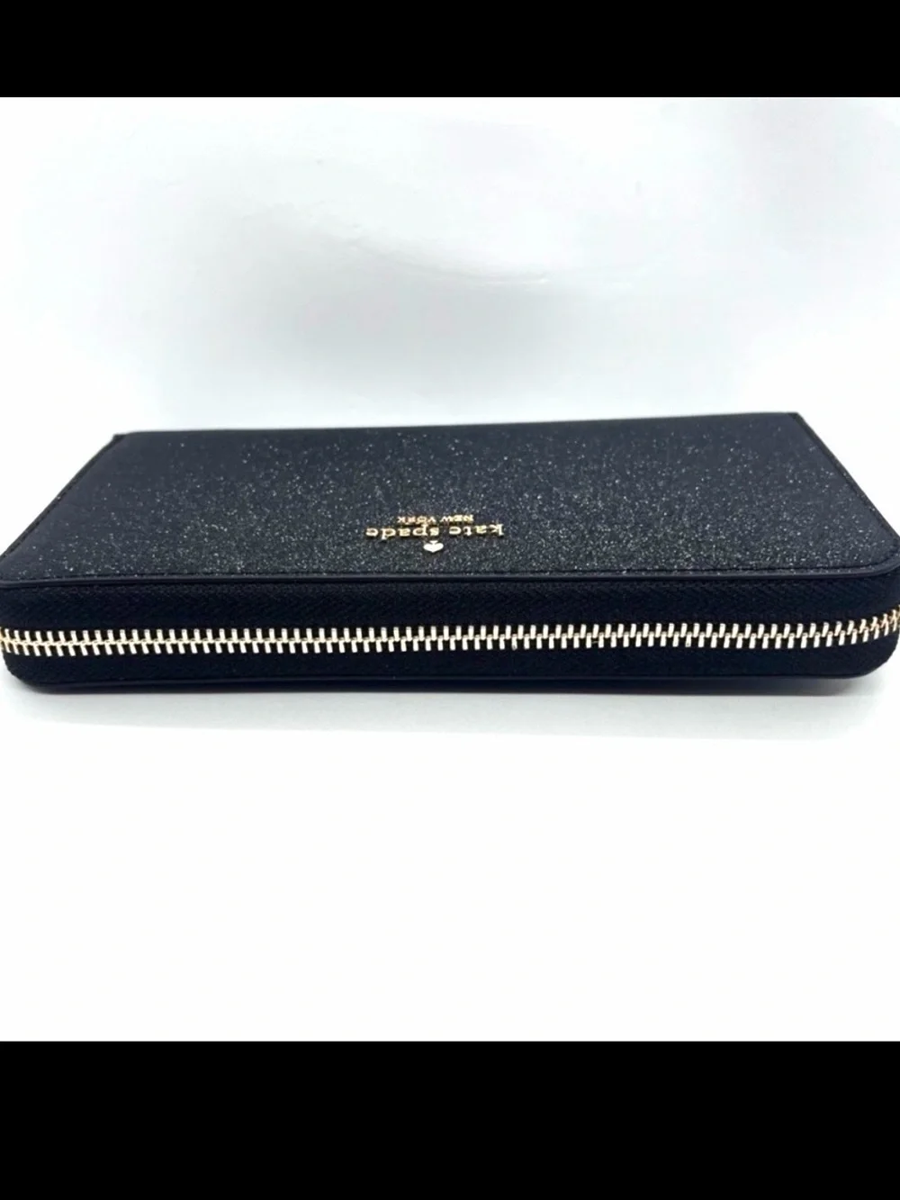 Kate Spade Shimmy Glitter Boxed Large Continental Wallet in black like new